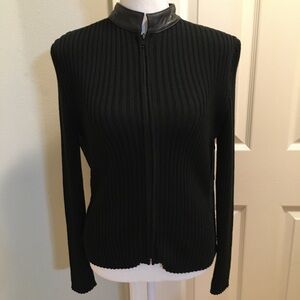 Vintage CLIO Genuine Leather/Ribbed Sweater Full Zip Jacket